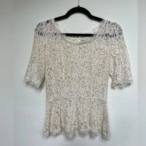Babaton Aritzia | Creamy White Lace Top - Short Sleeve - 4